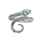 Starborn Coiled Snake Ring with Faceted Aquamarine in Sterling Silver