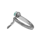 Starborn Coiled Snake Ring with Faceted Aquamarine in Sterling Silver