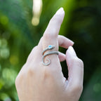 Starborn Coiled Snake Ring with Faceted Aquamarine in Sterling Silver