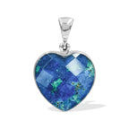 Starborn Faceted Azurite Malachite Heart Shaped Pendant with Quartz Doublet in Sterling Silver