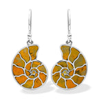 Starborn Nautilus Ammonite with Gemstones Inlay Earring in Sterling Silver - Large