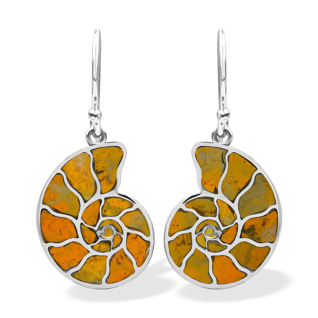Starborn Nautilus Ammonite with Gemstones Inlay Earring in Sterling Silver - Large
