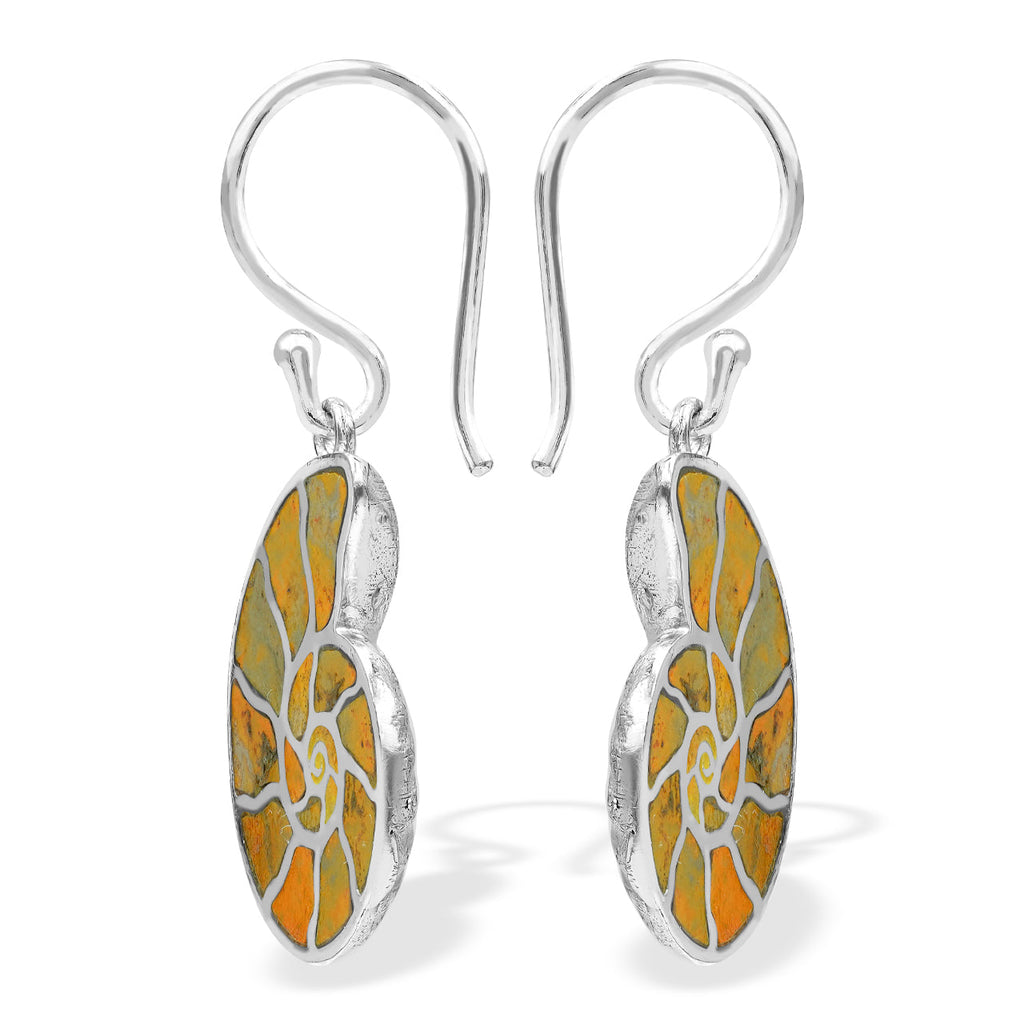 Starborn Nautilus Ammonite with Gemstones Inlay Earring in Sterling Silver - Large