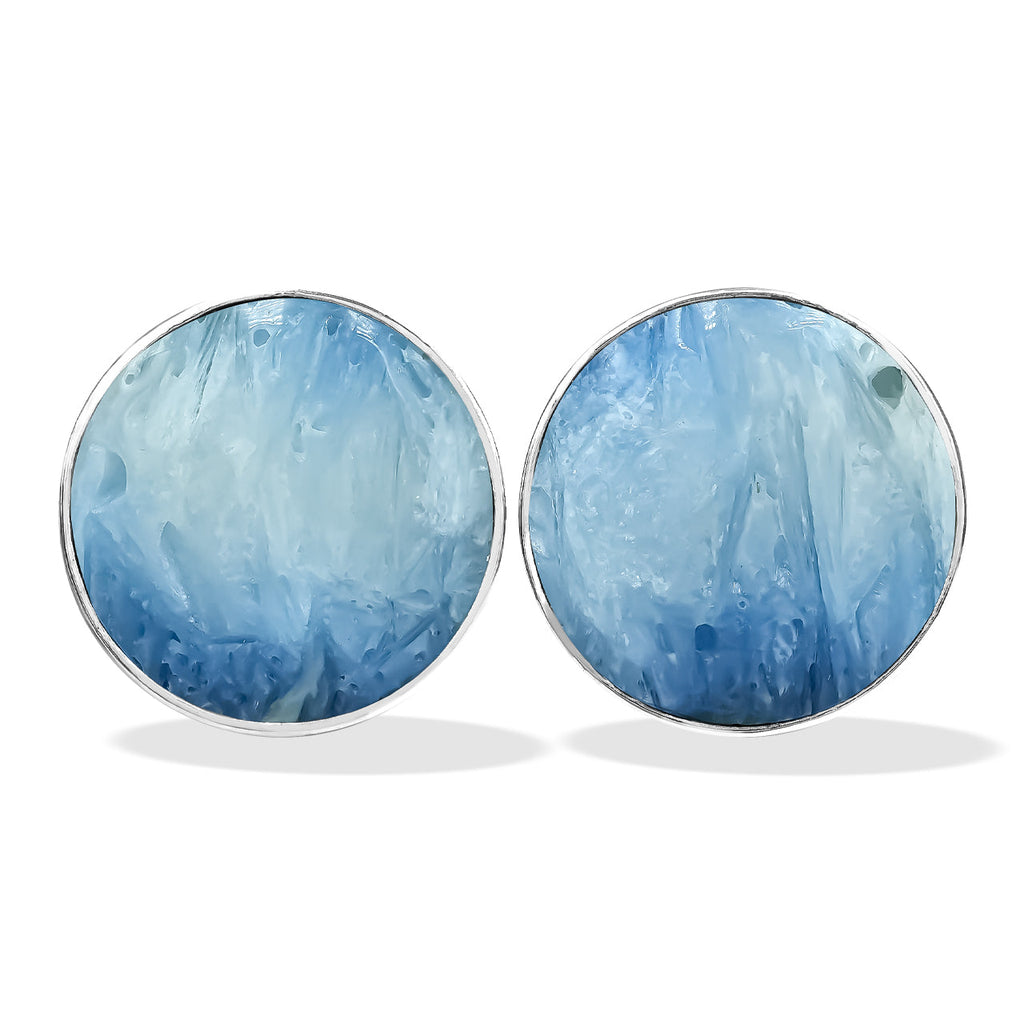 Starborn Blue Ice Glacierite Round Cabochon Post Style Earrings in Sterling Silver