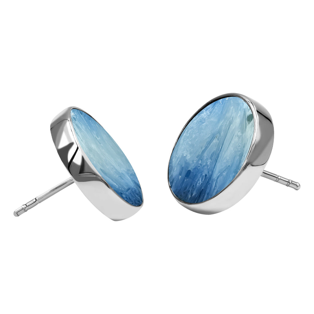 Starborn Blue Ice Glacierite Round Cabochon Post Style Earrings in Sterling Silver