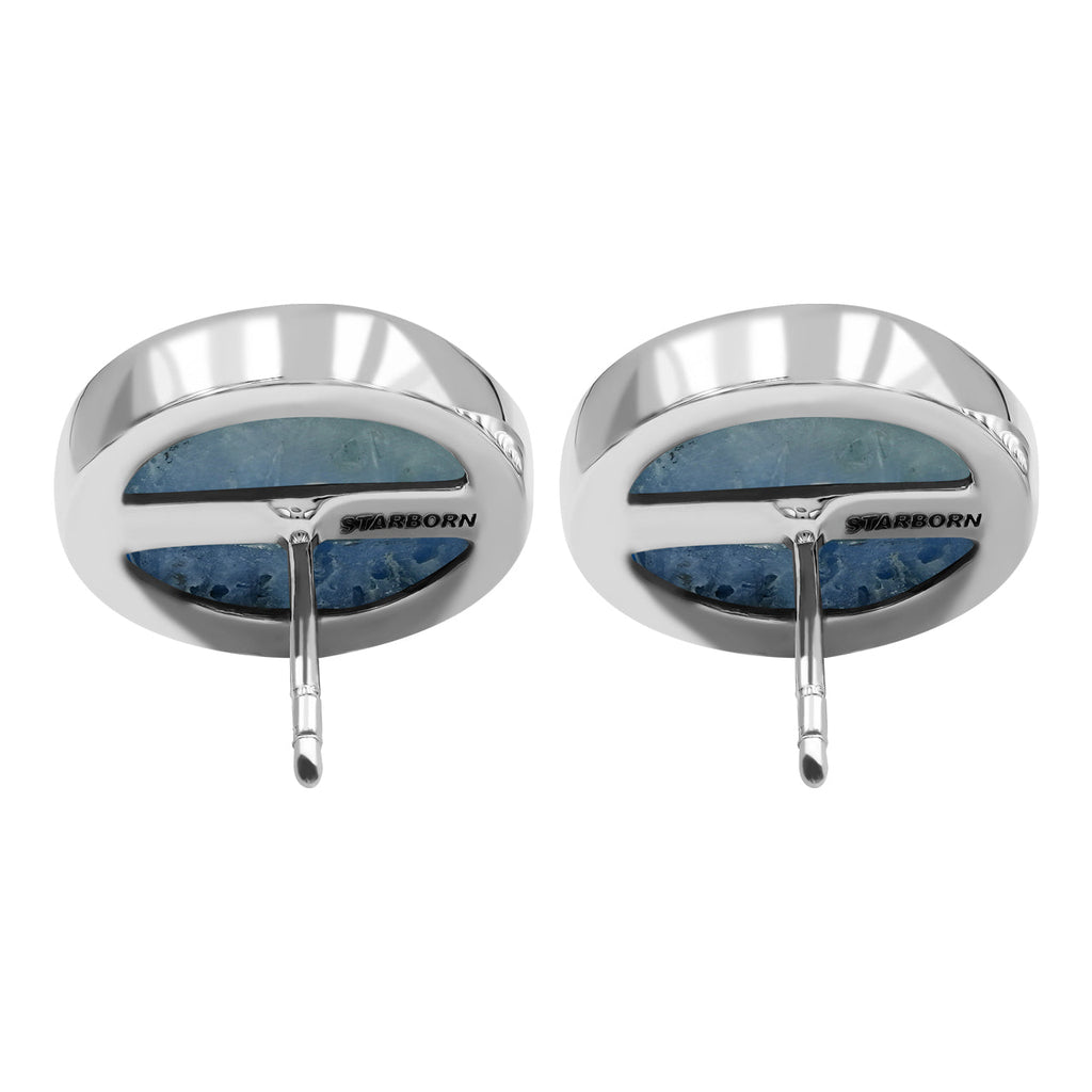 Starborn Blue Ice Glacierite Round Cabochon Post Style Earrings in Sterling Silver