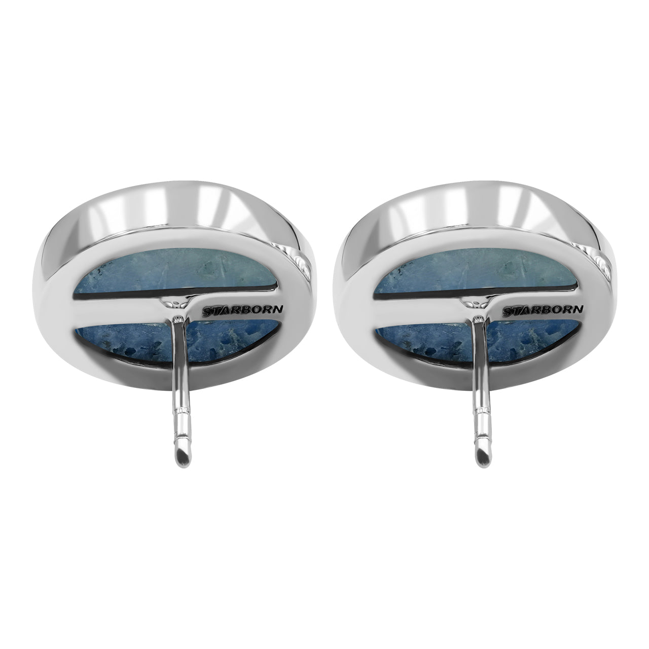 Starborn Blue Ice Glacierite Round Cabochon Post Style Earrings in Sterling Silver