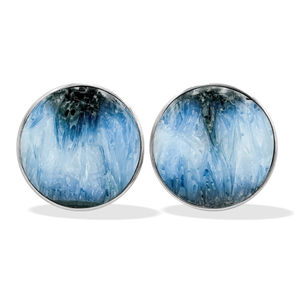 Starborn Blue Ice Glacierite Round Cabochon Post Style Earrings in Sterling Silver