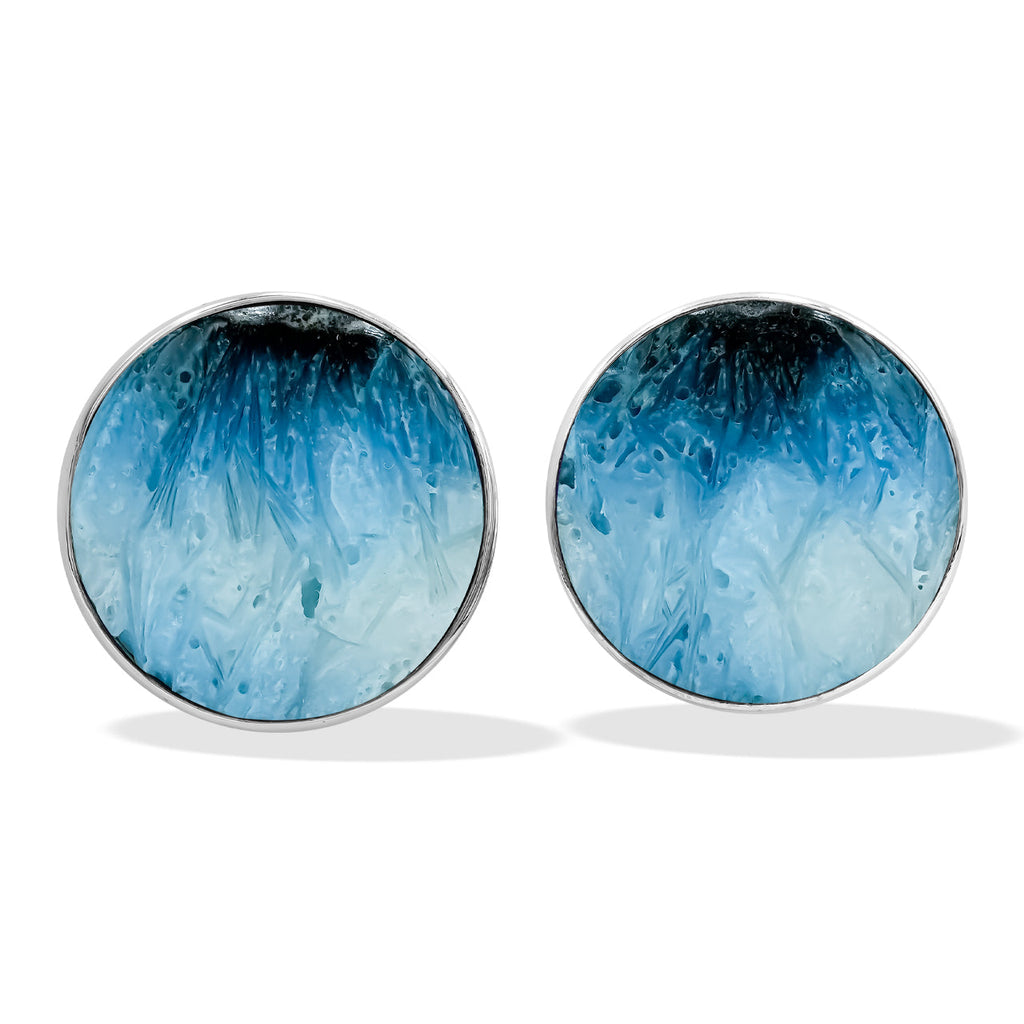 Starborn Blue Ice Glacierite Round Cabochon Post Style Earrings in Sterling Silver