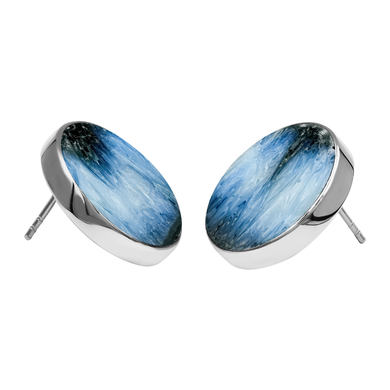 Starborn Blue Ice Glacierite Round Cabochon Post Style Earrings in Sterling Silver