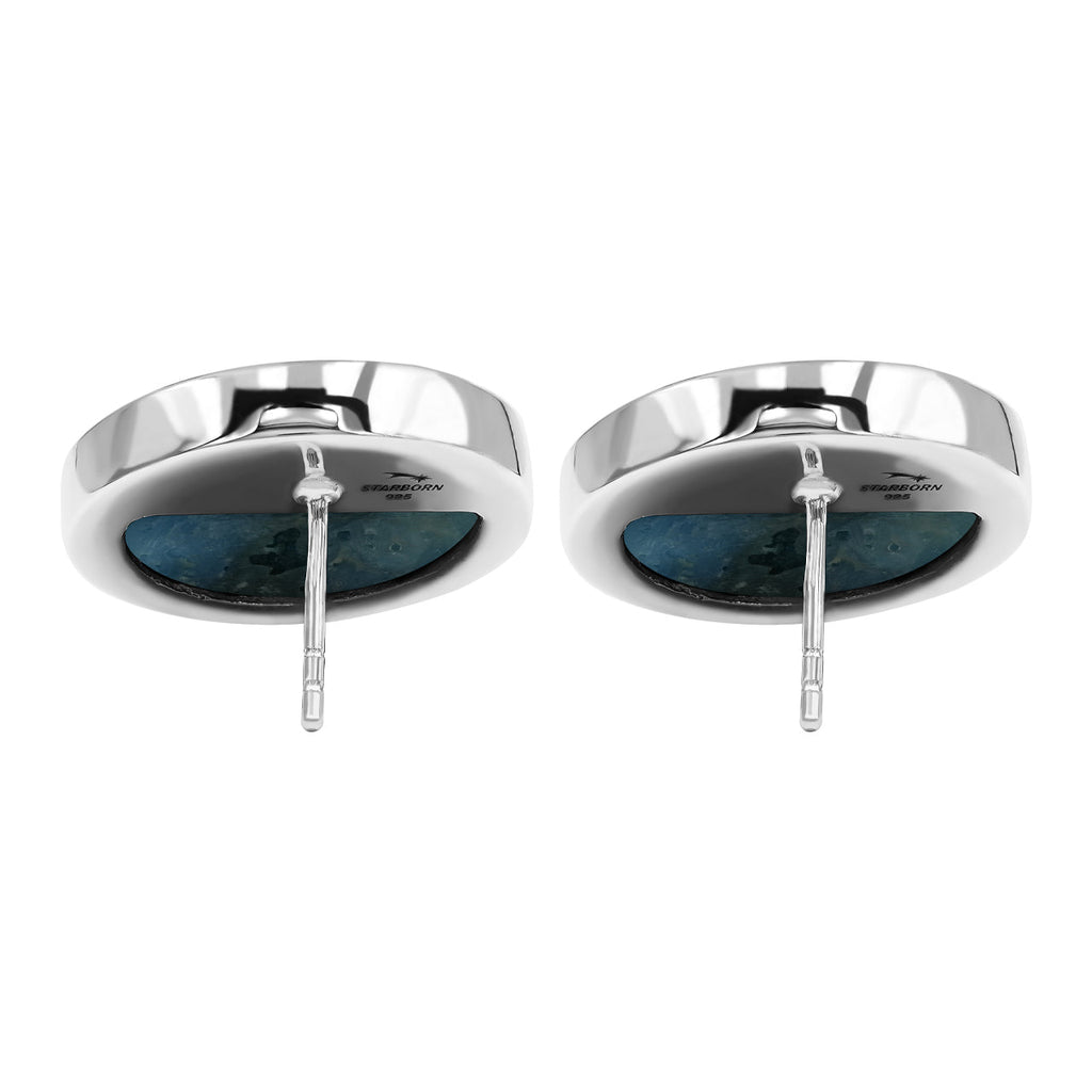 Starborn Blue Ice Glacierite Round Cabochon Post Style Earrings in Sterling Silver