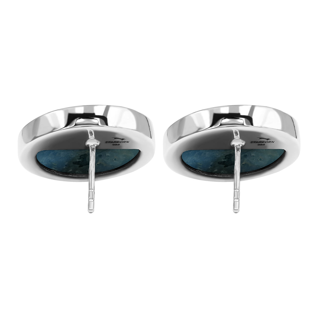 Starborn Blue Ice Glacierite Round Cabochon Post Style Earrings in Sterling Silver