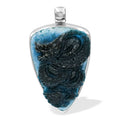 Starborn Carved Blue Ice Glacierite Dragon Shield Pendant in Sterling Silver