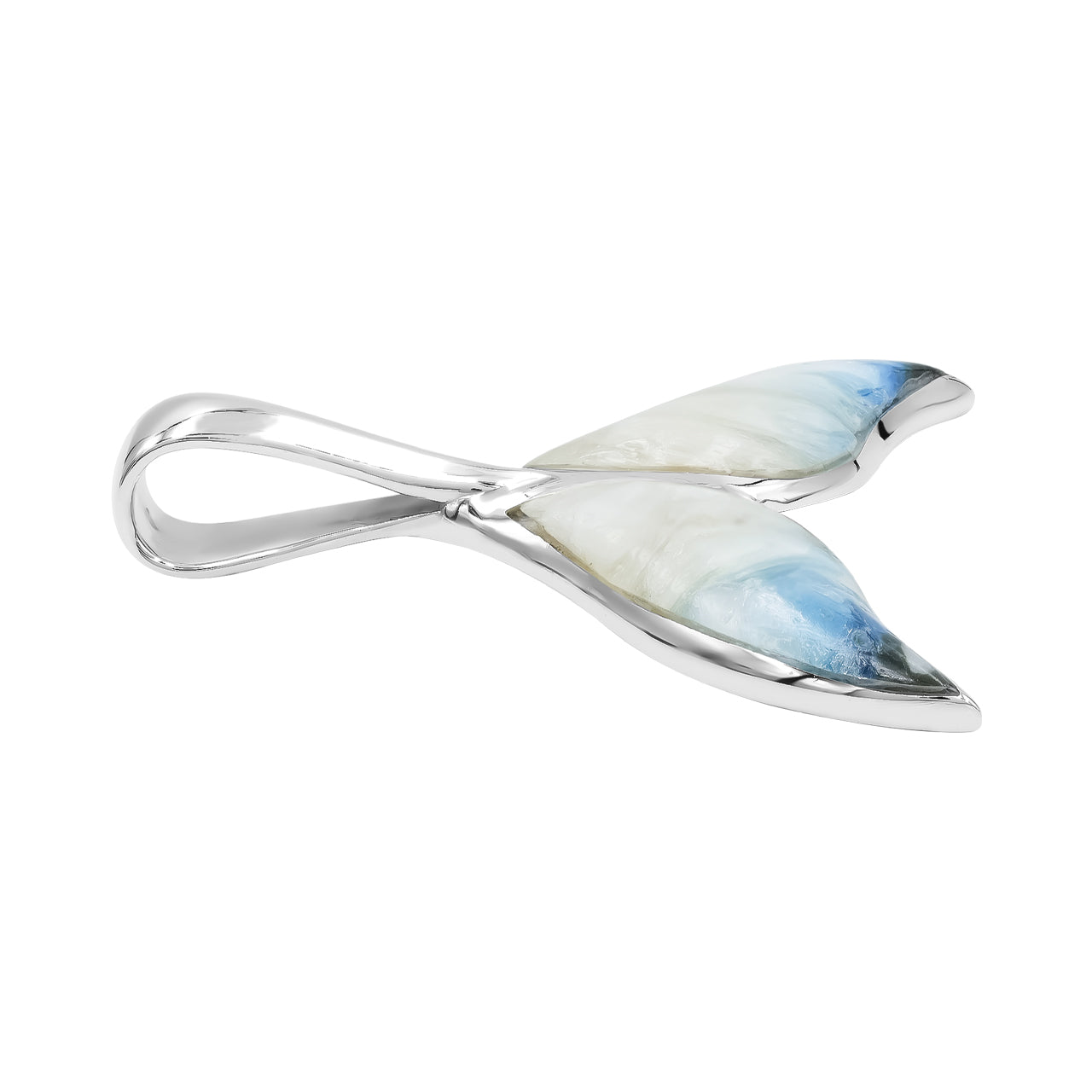 Starborn Blue Ice Glacierite Whale Tail Pendant in Sterling Silver