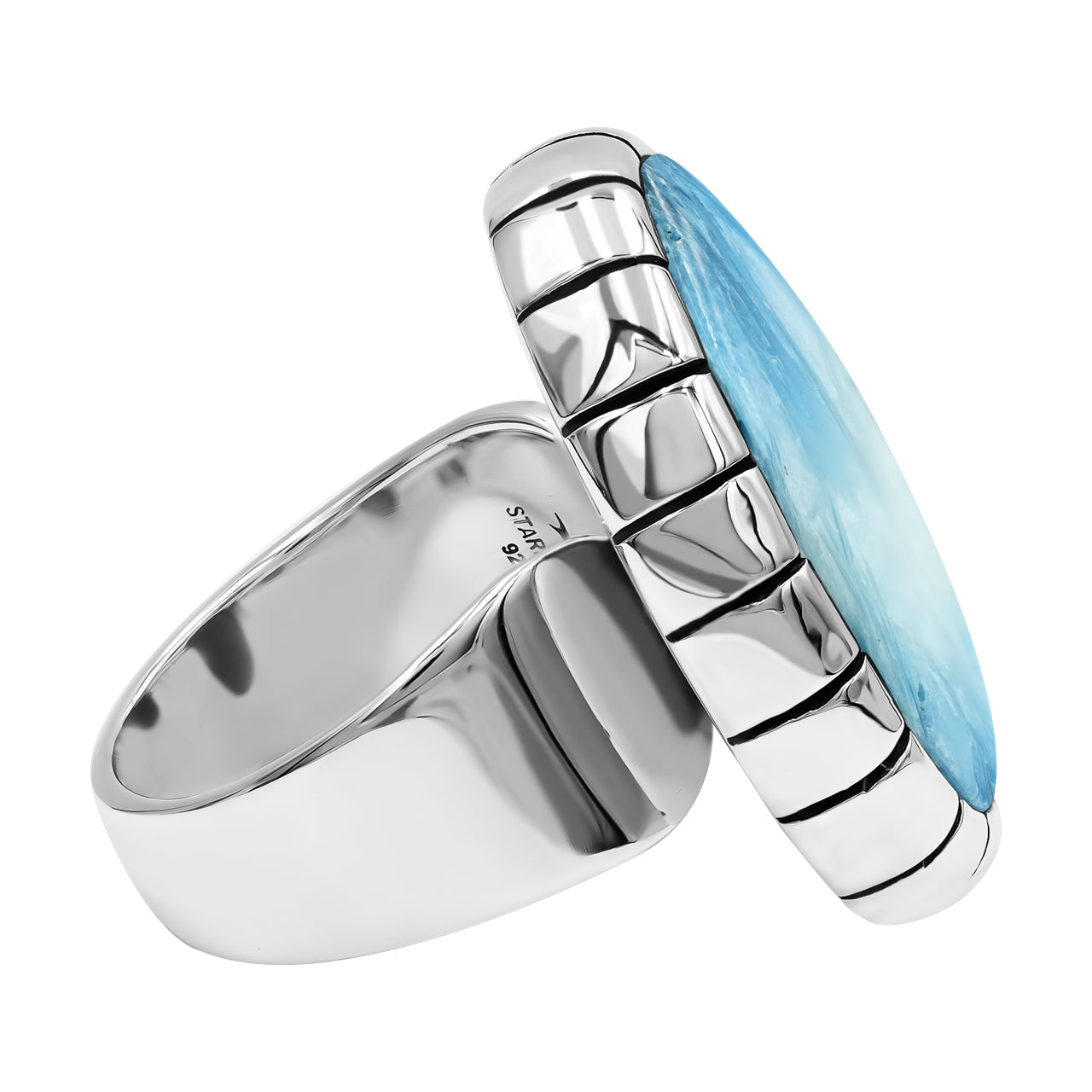 Starborn Blue Ice Glacierite Striped Bezel Ring in Sterling Silver