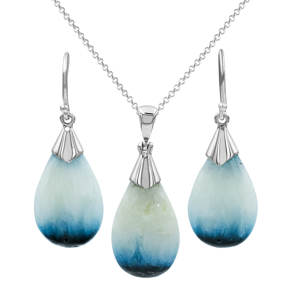 Starborn Blue Ice Glacierite Sterling Silver Pendant and Earring Set - Pear Shaped