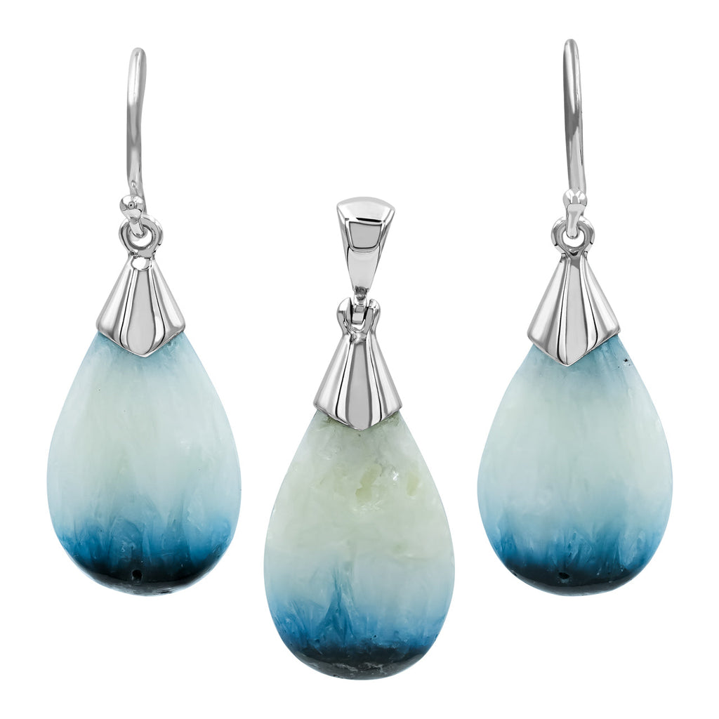 Starborn Blue Ice Glacierite Sterling Silver Pendant and Earring Set - Pear Shaped