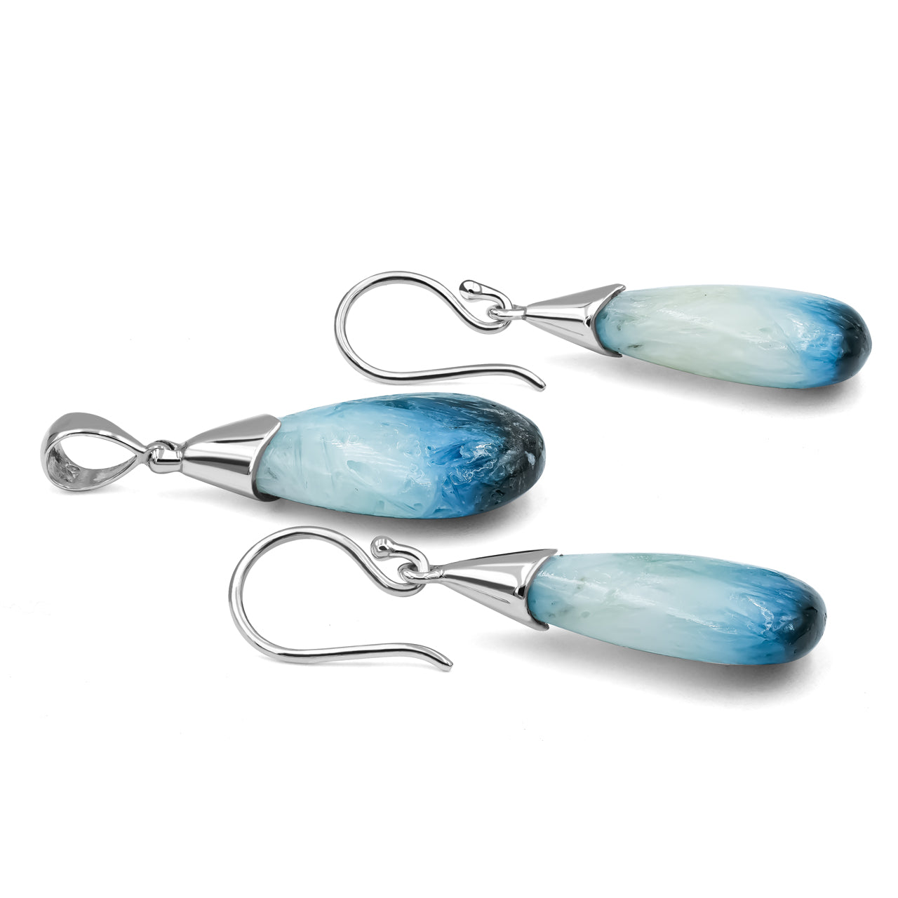 Starborn Blue Ice Glacierite Sterling Silver Pendant and Earring Set - Pear Shaped