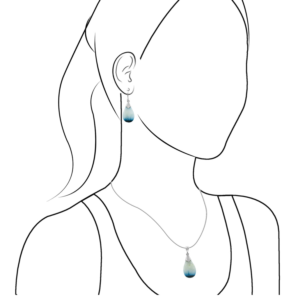 Starborn Blue Ice Glacierite Sterling Silver Pendant and Earring Set - Pear Shaped