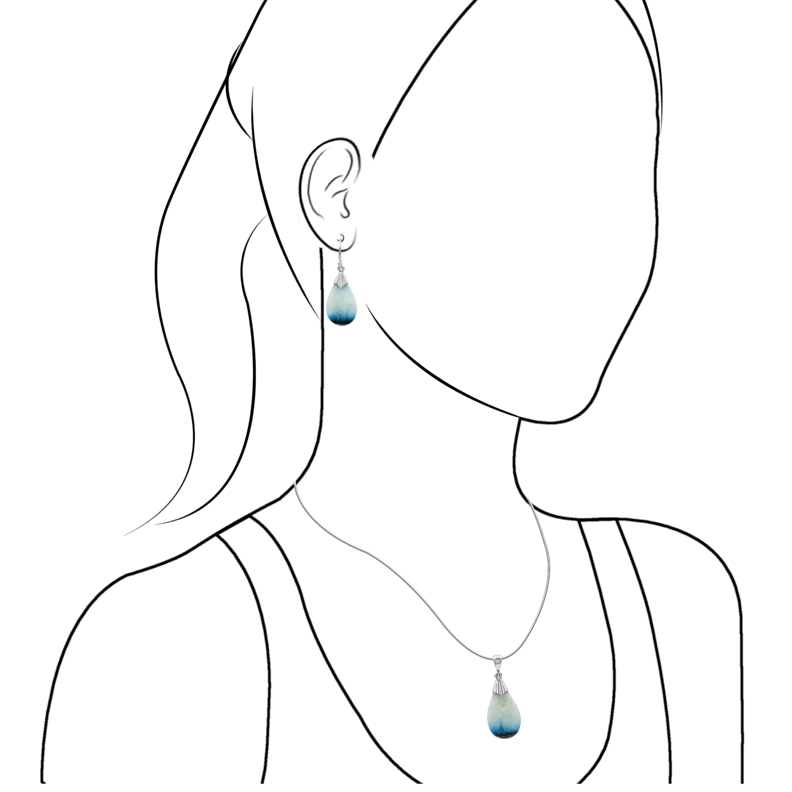 Starborn Blue Ice Glacierite Sterling Silver Pendant and Earring Set - Pear Shaped