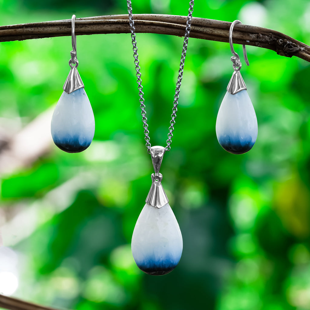 Starborn Blue Ice Glacierite Sterling Silver Pendant and Earring Set - Pear Shaped