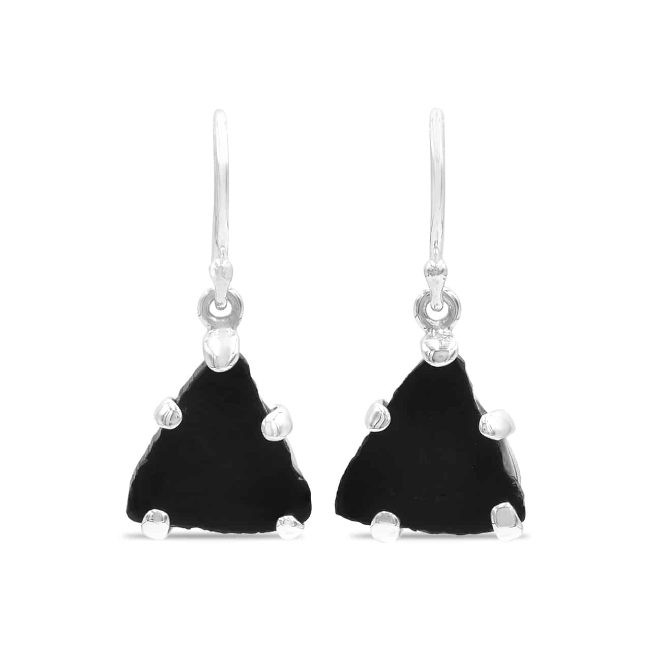 Starborn Black Tourmaline Crystal Slice Drop Earrings in Sterling Silver