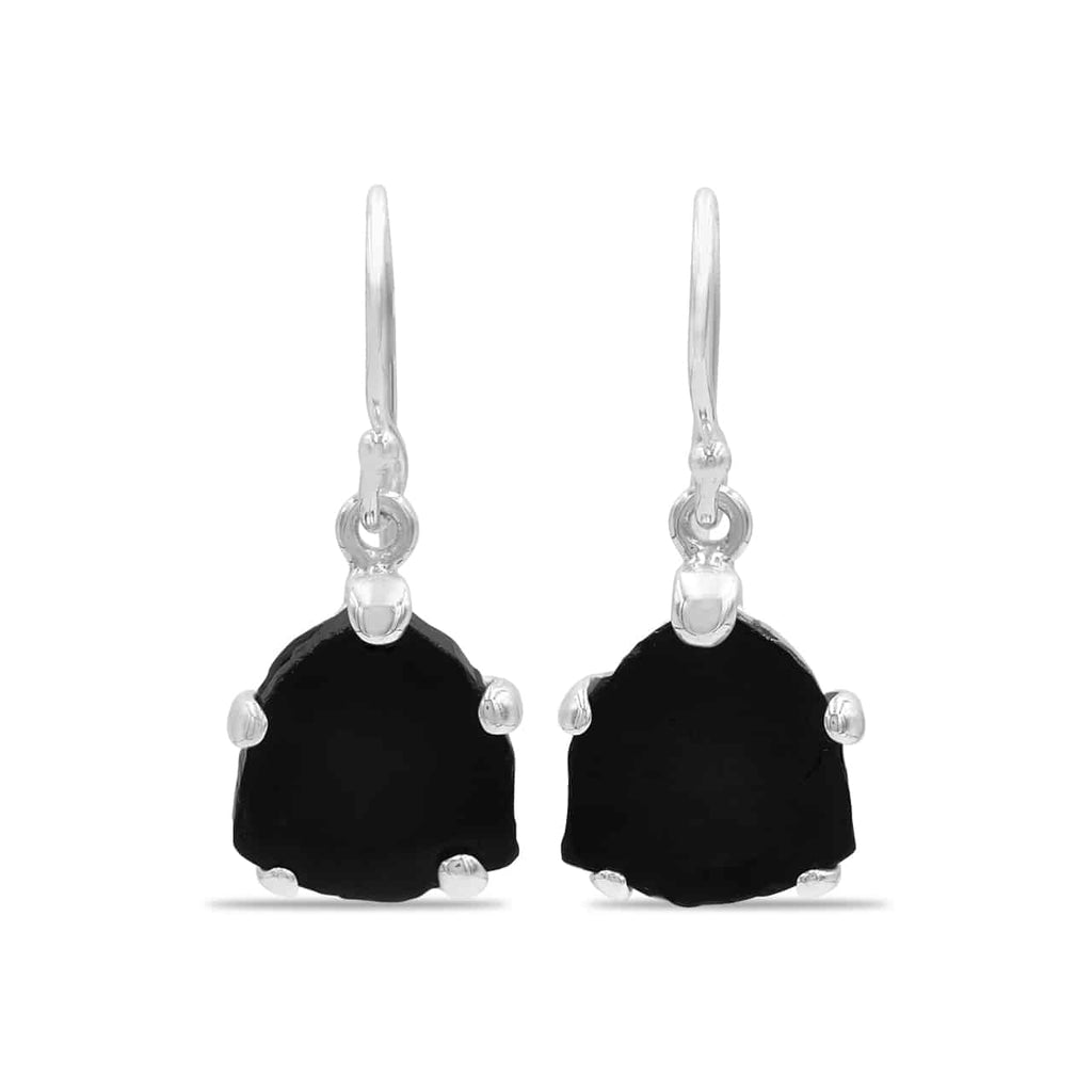 Starborn Black Tourmaline Crystal Slice Drop Earrings in Sterling Silver