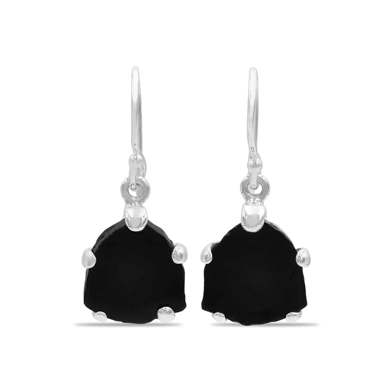 Starborn Black Tourmaline Crystal Slice Drop Earrings in Sterling Silver