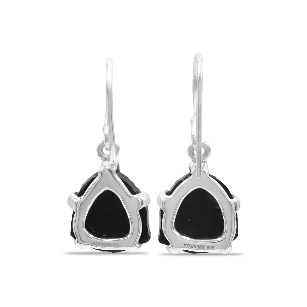 Starborn Black Tourmaline Crystal Slice Drop Earrings in Sterling Silver