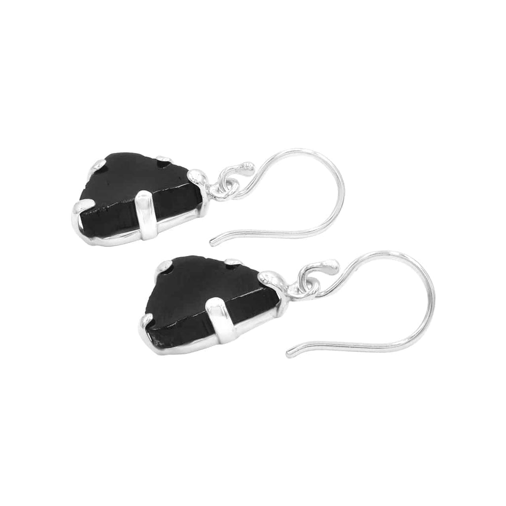 Starborn Black Tourmaline Crystal Slice Drop Earrings in Sterling Silver