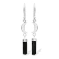 Starborn Black Tourmaline Crystal with Silver Crescent Moon Accents Dangle Earring in Sterling Silver