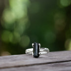 Starborn Black Tourmaline Crystal Prong Set Ring in Sterling Silver