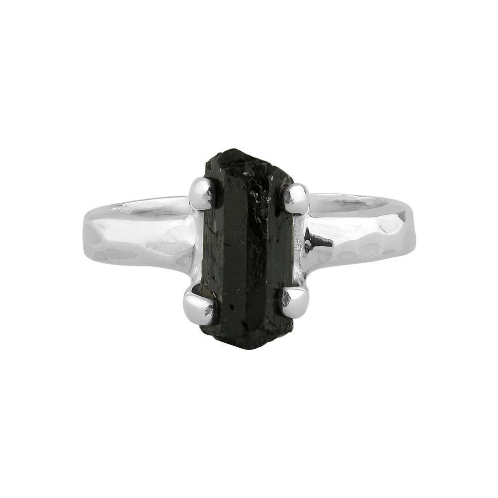 Starborn Black Tourmaline Crystal Prong Set Ring in Sterling Silver