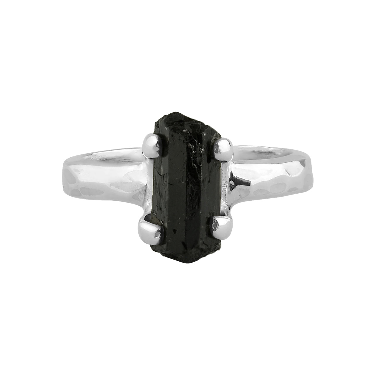 Starborn Black Tourmaline Crystal Prong Set Ring in Sterling Silver