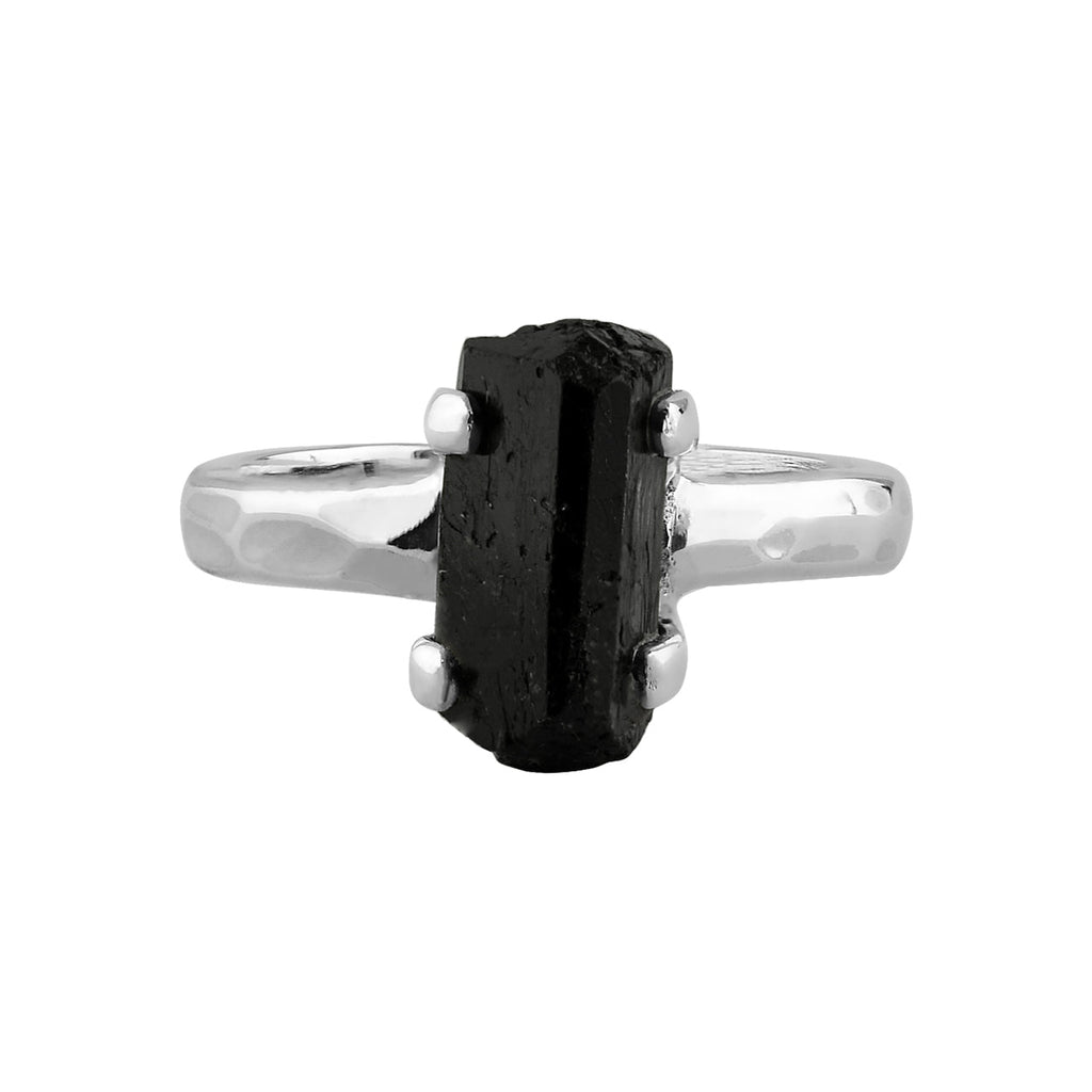 Starborn Black Tourmaline Crystal Prong Set Ring in Sterling Silver