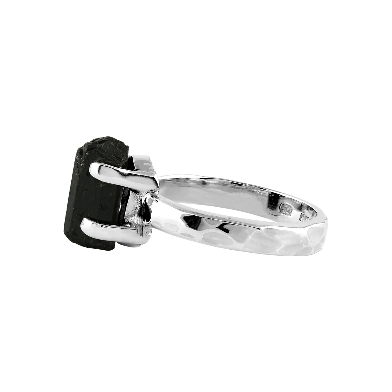 Starborn Black Tourmaline Crystal Prong Set Ring in Sterling Silver