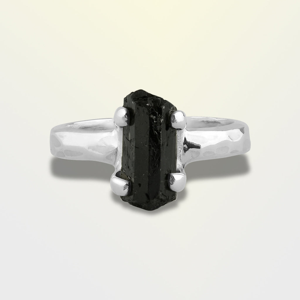 Starborn Black Tourmaline Crystal Prong Set Ring in Sterling Silver