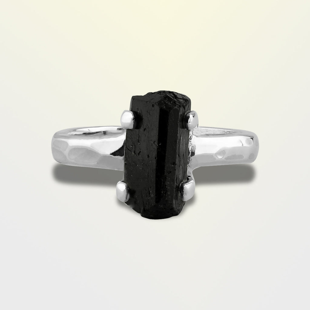 Starborn Black Tourmaline Crystal Prong Set Ring in Sterling Silver