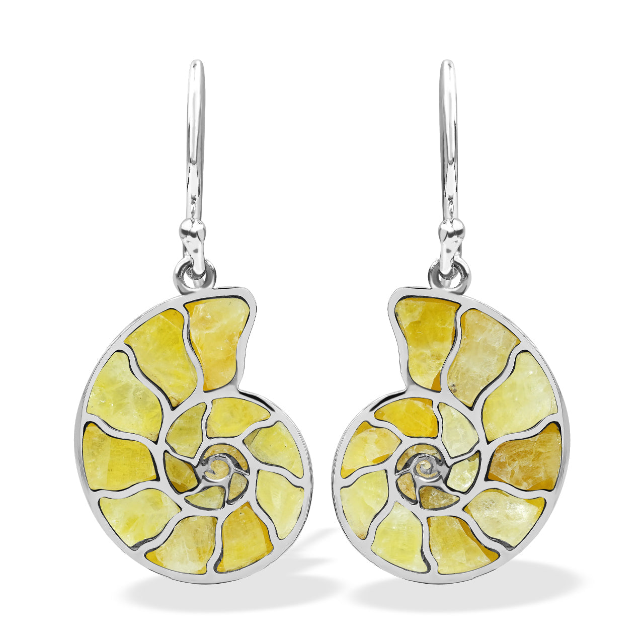 Starborn Nautilus Ammonite with Gemstones Inlay Earring in Sterling Silver - Large