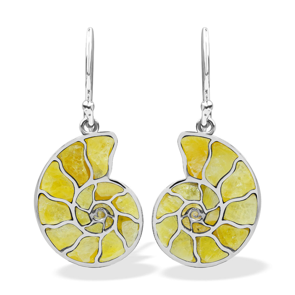 Starborn Nautilus Ammonite with Gemstones Inlay Earring in Sterling Silver - Large