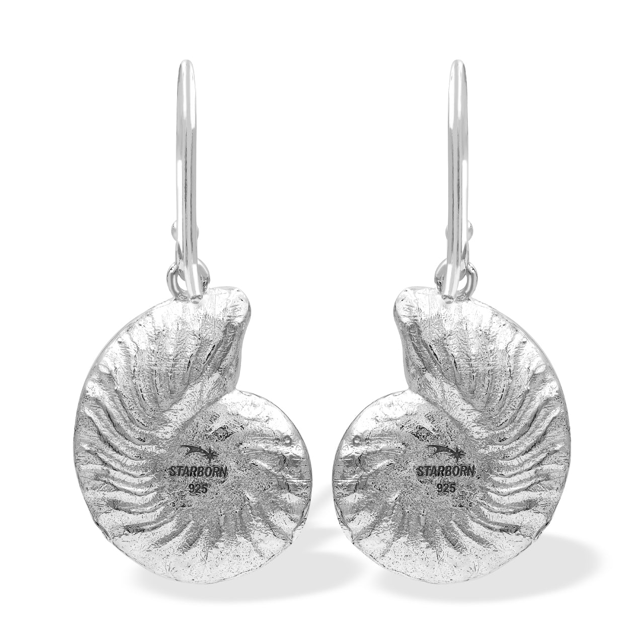 Starborn Nautilus Ammonite with Gemstones Inlay Earring in Sterling Silver - Large