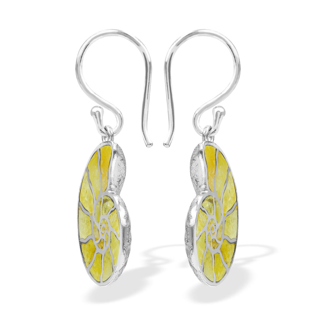 Starborn Nautilus Ammonite with Gemstones Inlay Earring in Sterling Silver - Large