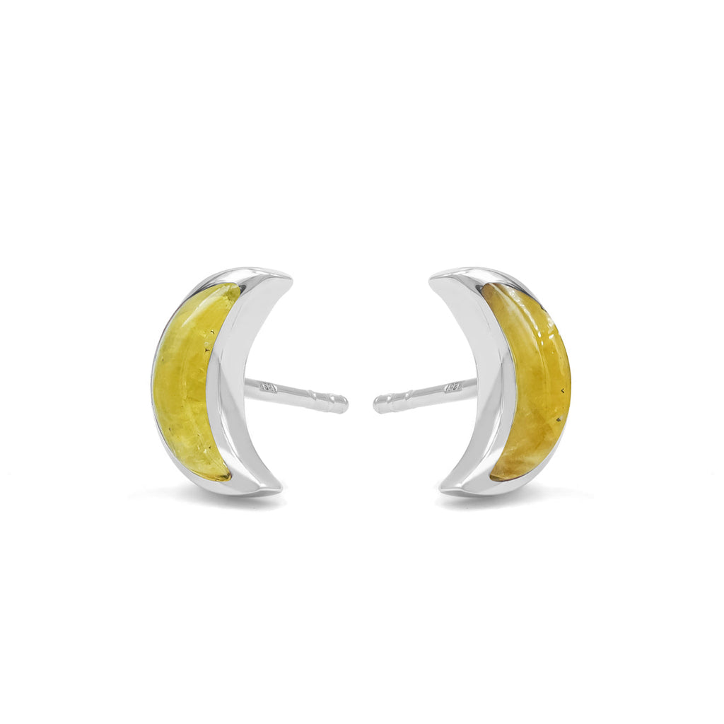 Starborn Gemstone Crescent Moon Post Style Earrings in Sterling Silver