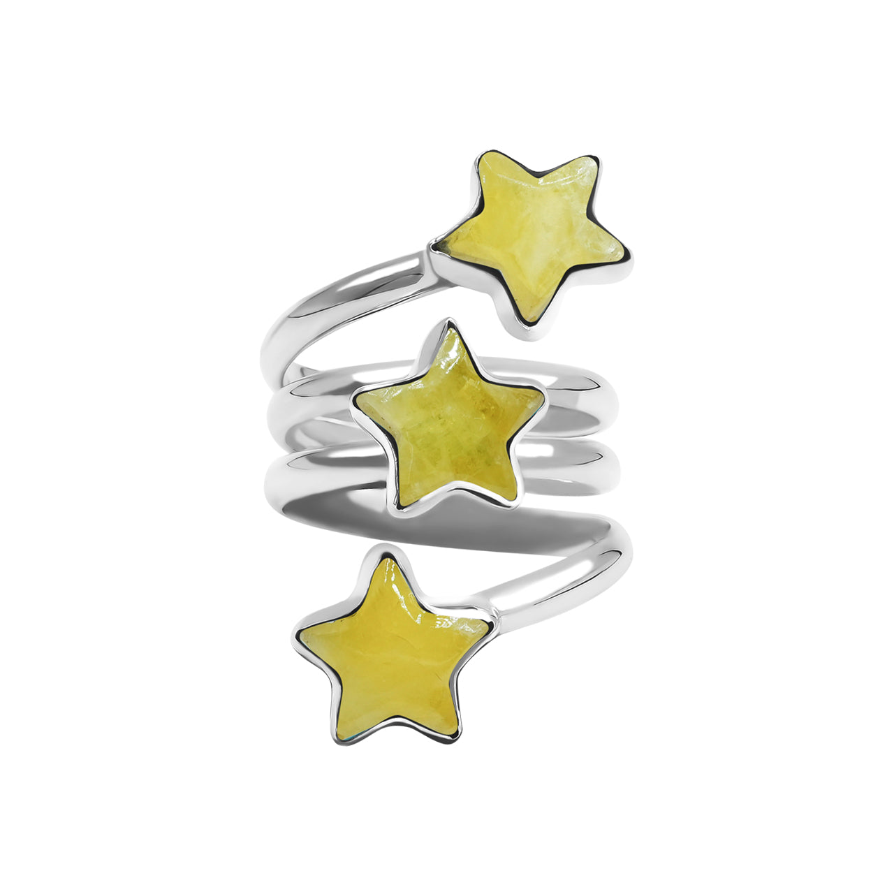Starborn Brucite 3-Stars Spiral Ring in Sterling Silver