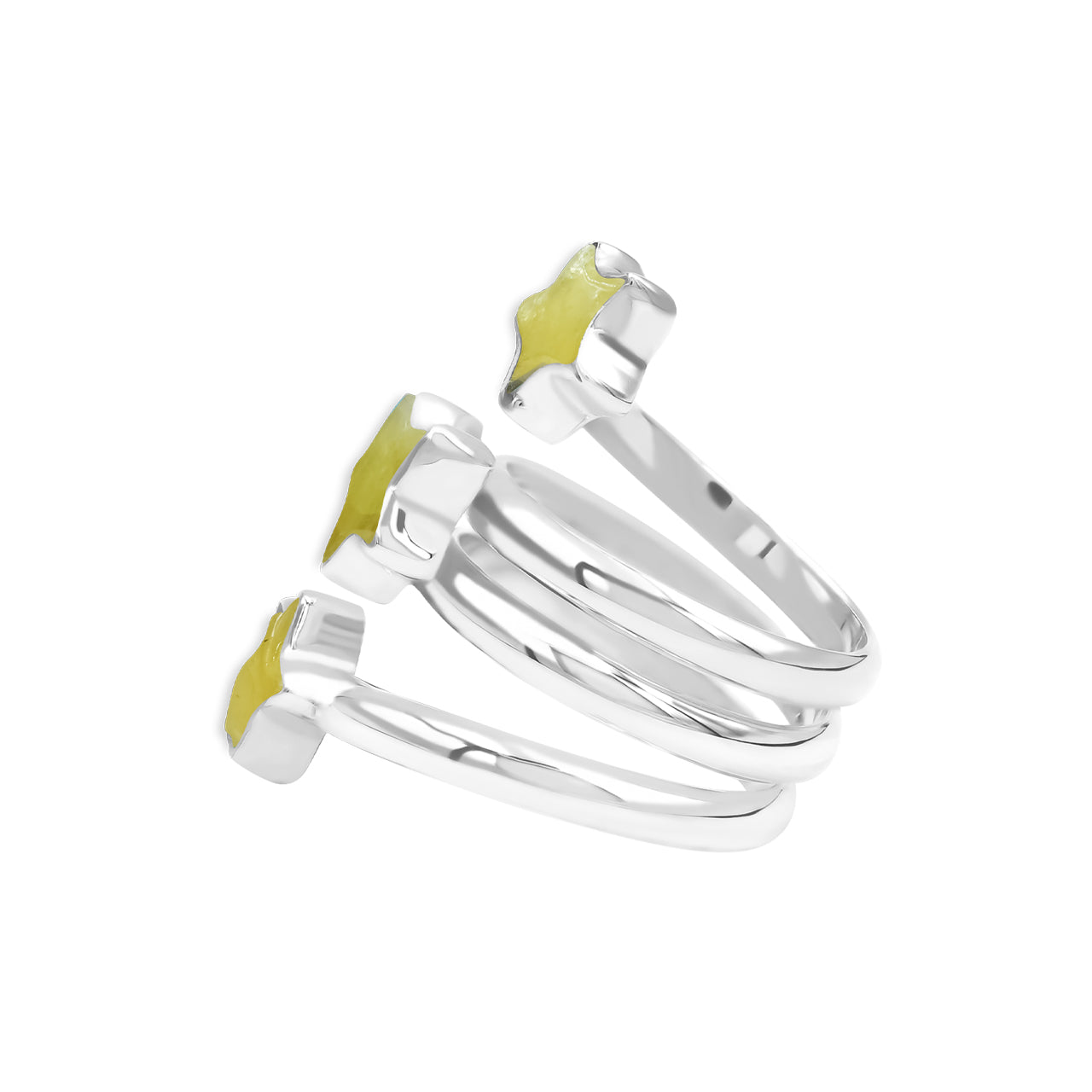 Starborn Brucite 3-Stars Spiral Ring in Sterling Silver