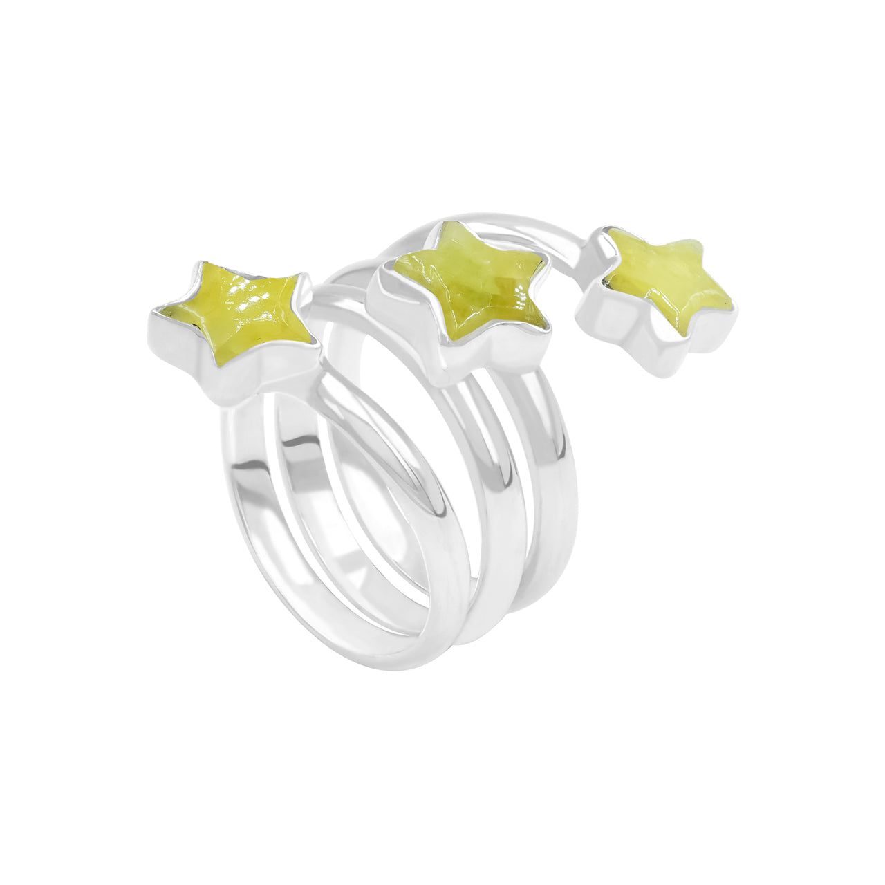 Starborn Brucite 3-Stars Spiral Ring in Sterling Silver