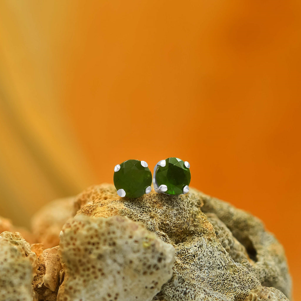 Starborn Chrome Diopside Faceted Round Post Earrings in Sterling Silver