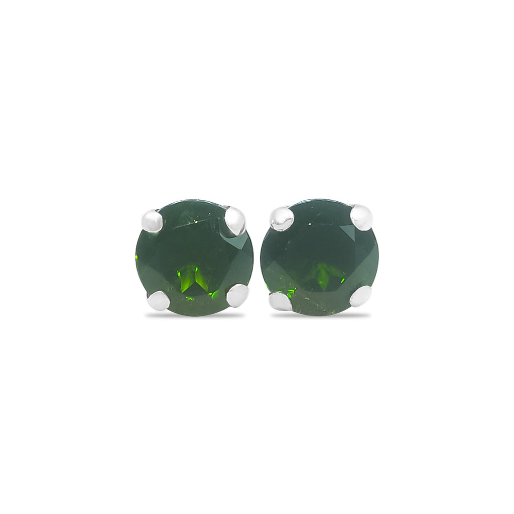 Starborn Chrome Diopside Faceted Round Post Earrings in Sterling Silver