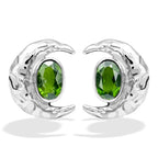 Starborn Faceted Oval Gemstone Post Earrings with Hammered Crescent Moon Accent in Sterling Silver