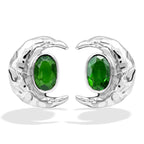 Starborn Faceted Oval Gemstone Post Earrings with Hammered Crescent Moon Accent in Sterling Silver